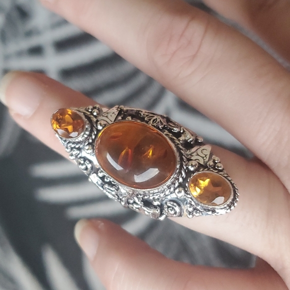 New Baltic Amber & Citrine 925 Silver Butterfly Statement Ring. - Picture 9 of 13